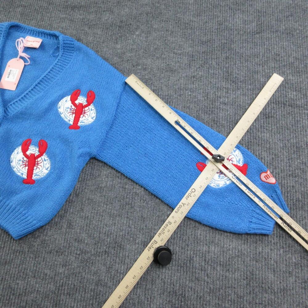 Mure+Grand Sweater Girls M/L Blue You're A Reel Catch Puff Cardigan Lobster NWT - Picture 10 of 16